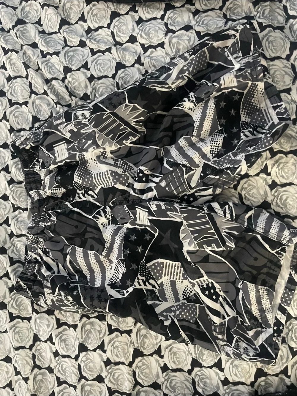 Nike Black and White Graphic Kids Swim Trunks